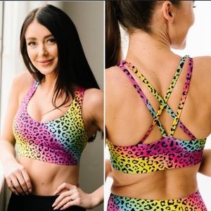 ZYIA Cheetah Print 90s Neon Rainbow Sports Bra Size Small EUC